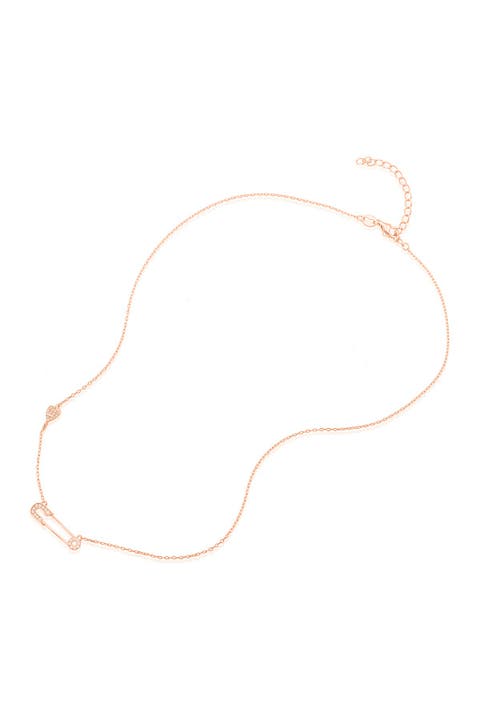 14K Rose Gold Plated Safety Pin Heart Necklace