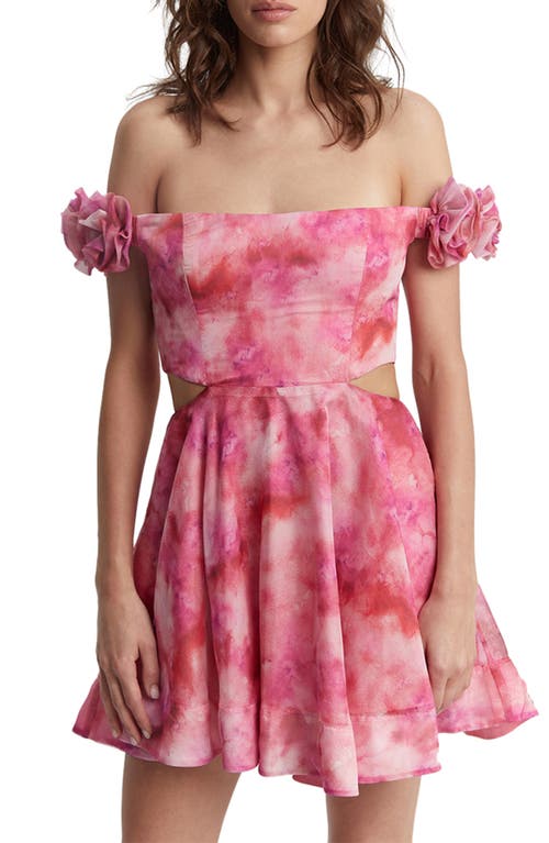 Bardot Cupid Cutout Off the Shoulder Minidress Pink Tie Dye at Nordstrom,
