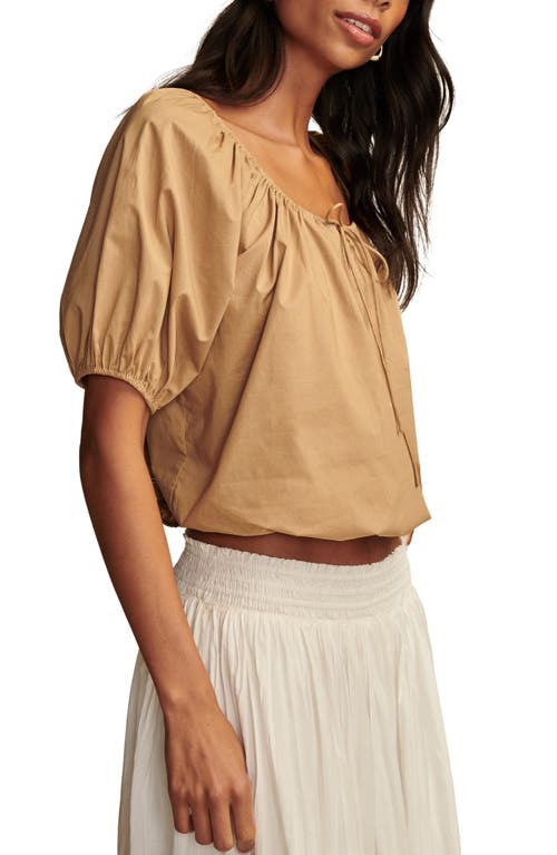 Shop Lucky Brand Gathered Poplin Top In Taupe