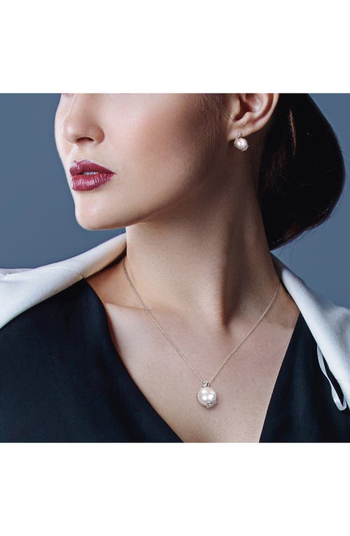 Shop Delmar Cultured Freshwater Pearl Pendant Necklace & Stud Earrings Set In Silver/pearl