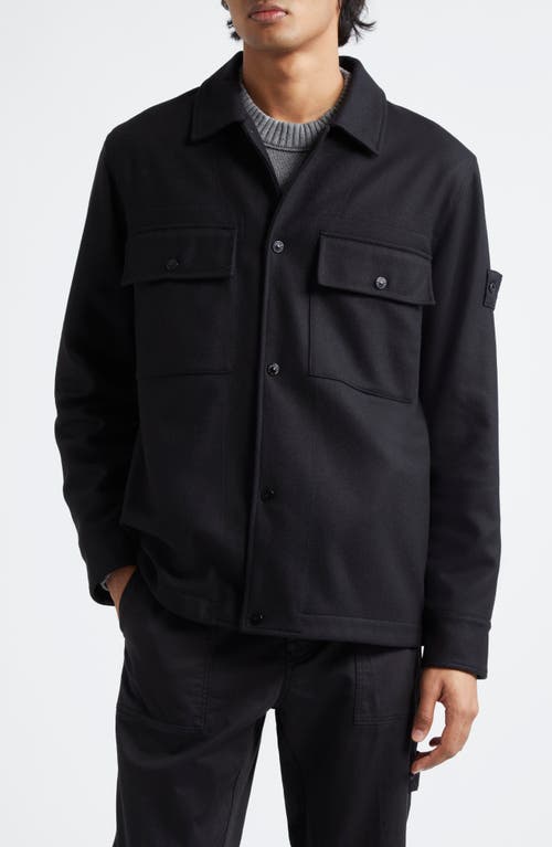 Shop Stone Island Compass Logo Virgin Wool Blend Shirt Jacket In Black