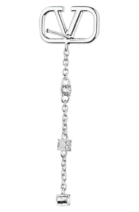 Shop Valentino Mini Vlogo Crystal Drop Earrings In Palladium/crystal Silver
