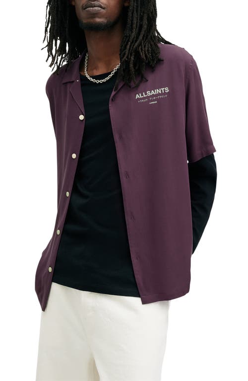 Shop Allsaints Underground Logo Graphic Camp Shirt In Night Purple