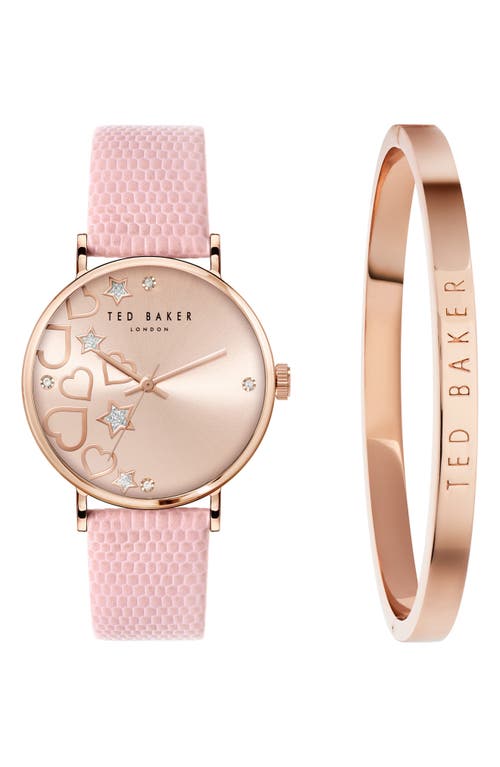 Ted Baker London Phylipa Leather Strap Watch & Bangle Bracelet Set, 34mm in Rose Gold/Pink/Pink