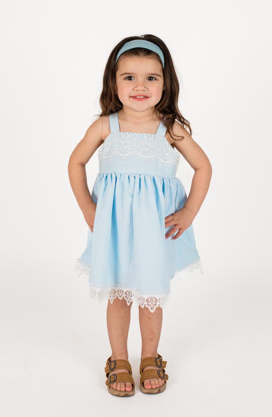 Shop Popatu Kids' Grid Lace Trim Dress In Blue