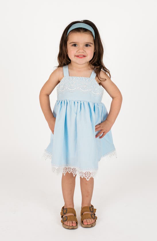 Popatu Kids' Grid Lace Trim Dress In Blue