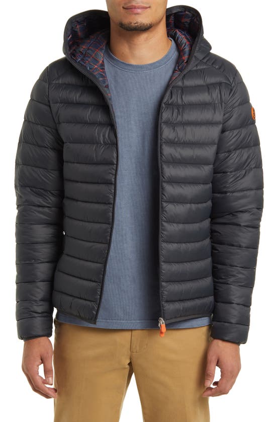 Save The Duck Alexander Ecological Black Down Jacket Man In Green Black Lining Tartan
