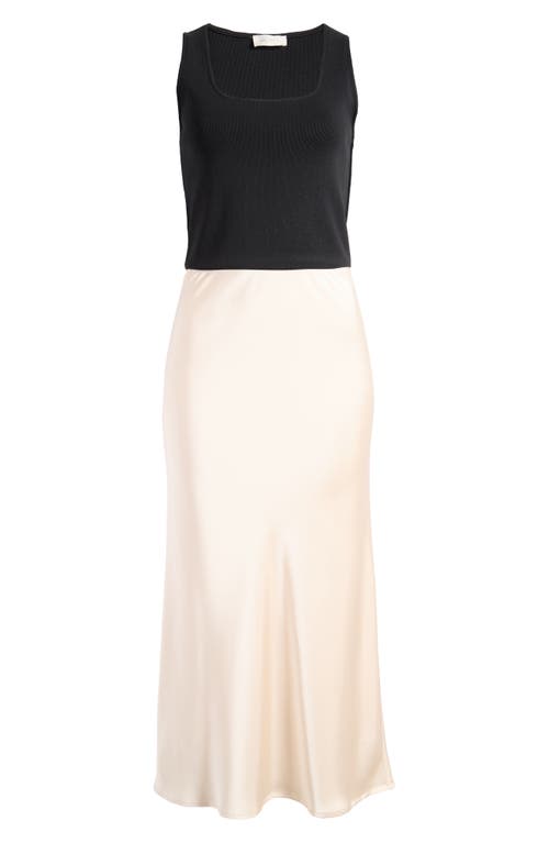 Shop Melloday Mixed Media Colorblock Sleeveless Maxi Dress In Black/champagne