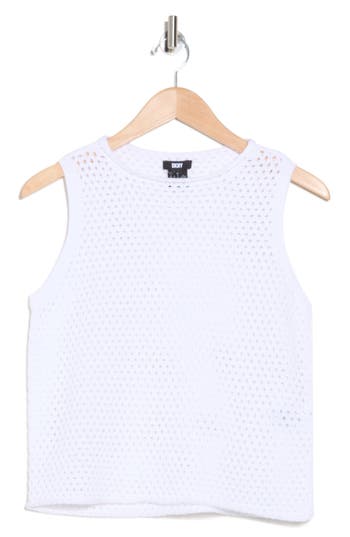 Dkny Open Stitch Sleeveless Cotton Sweater In White