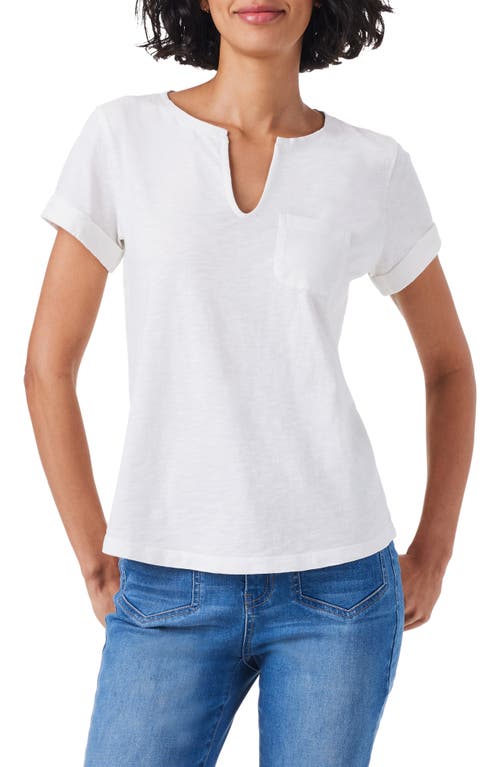 Split Neck Pocket T-Shirt in Paper White