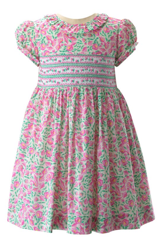 Shop Rachel Riley Kids' Floral Smocked Dress In Pink