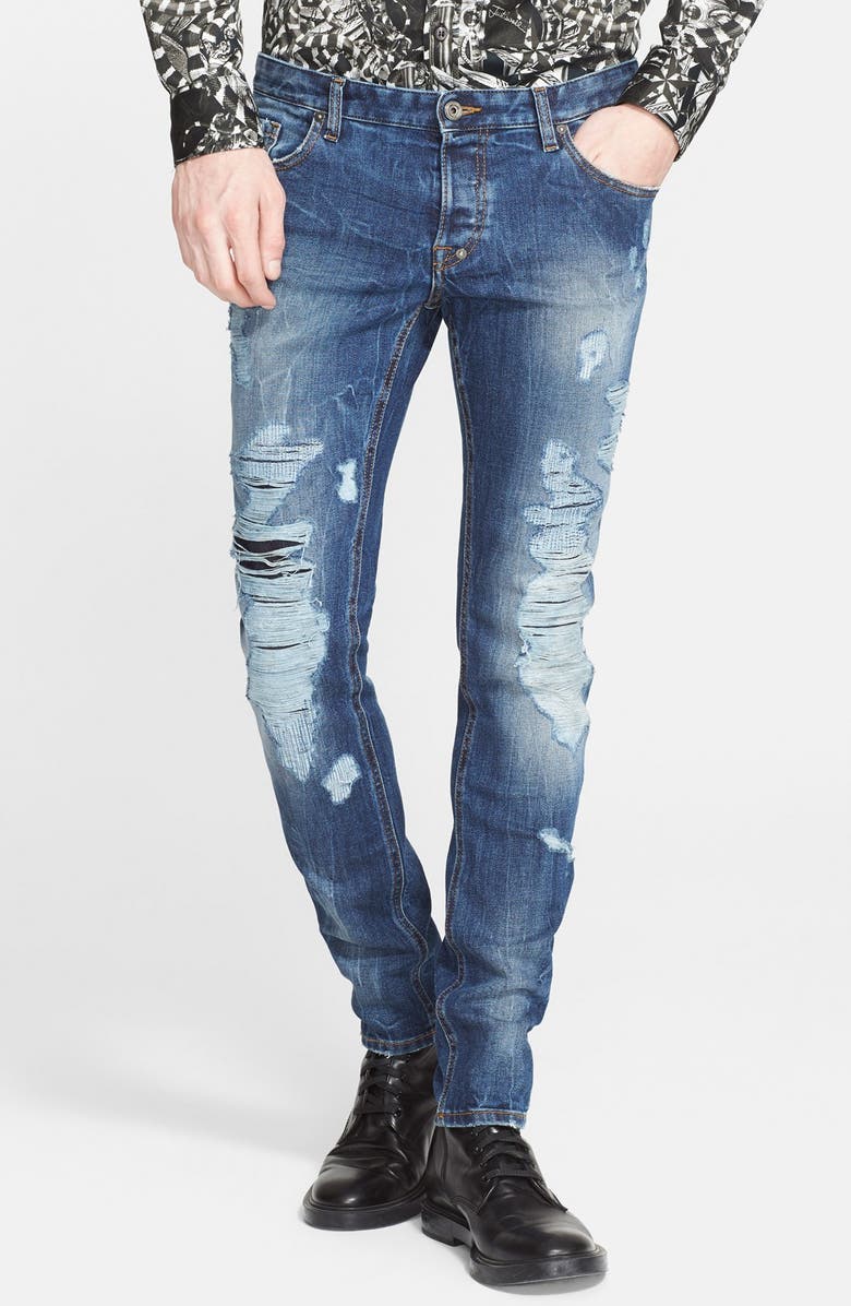 Just Cavalli Destroyed Slim Fit Jeans (Blue) | Nordstrom