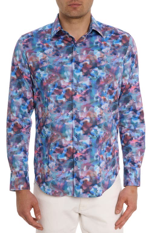 Robert Graham Outer Banks Dot Print Stretch Cotton Button-Up Shirt Blue Multi at Nordstrom,