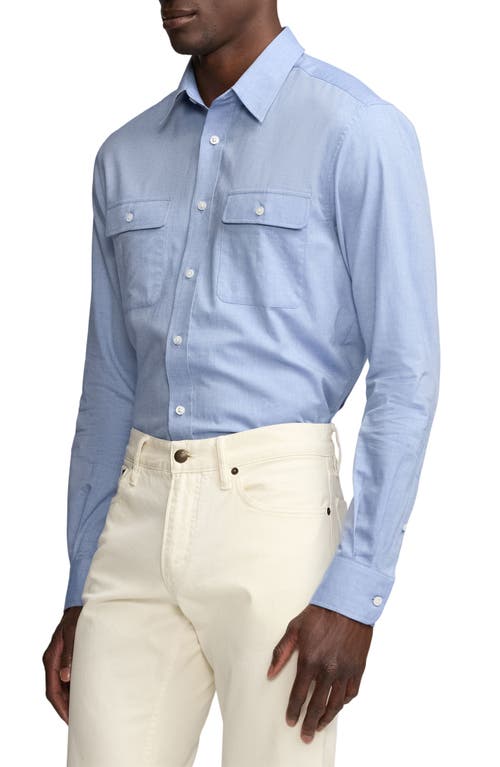 Shop Ralph Lauren Purple Label Micro Cotton Herringbone Button-up Shirt In Blue