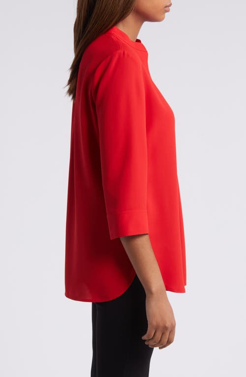 Shop Anne Klein Split Neck Woven Tunic In Bright Crimson