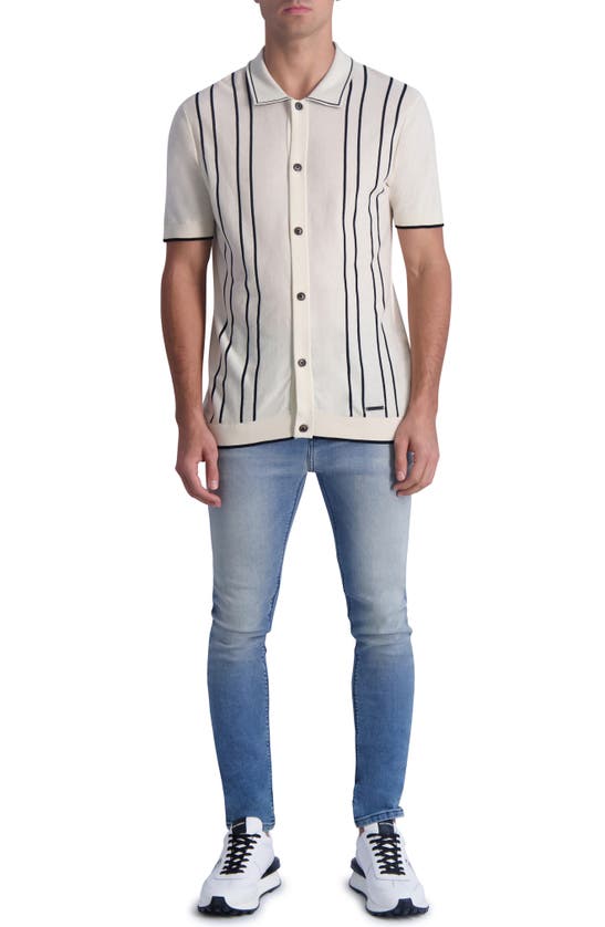Shop Karl Lagerfeld Paris Striped Short Sleeve Knit Shirt In Cream/black