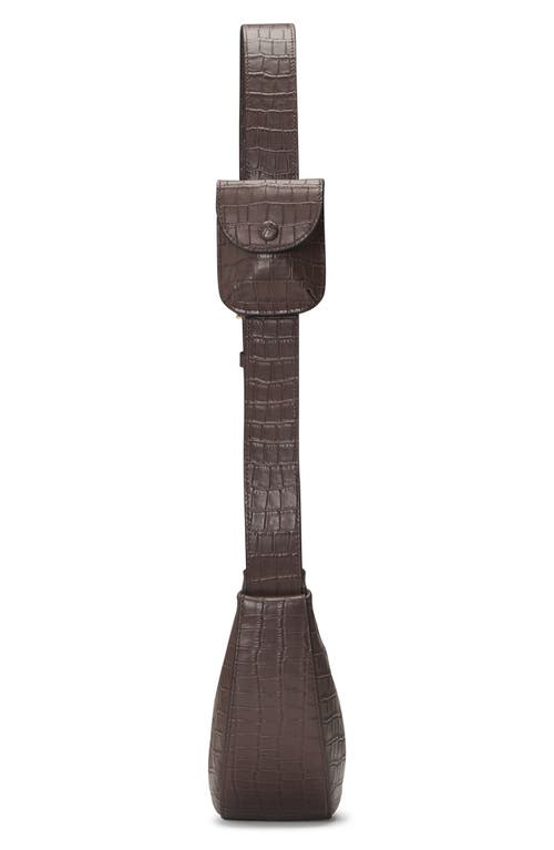 Shop Oryany Rookie Crescent Croc Embossed Leather Crossbody Bag In Deep Brown