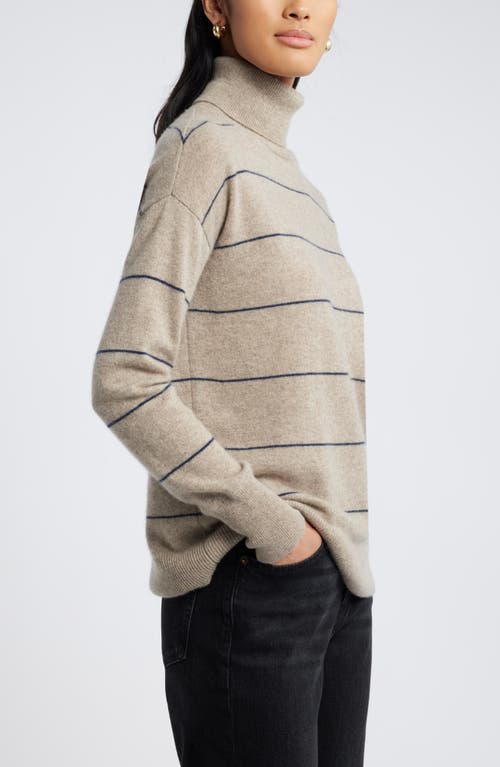 Shop Nordstrom Cashmere Turtleneck Sweater In Beige- Navy Spaced Stripe