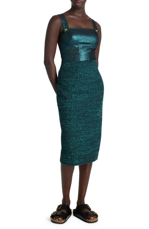 Shop St John St. John Evening Mixed Media Strappy Body-con Cocktail Dress In Dark Teal/black Multi