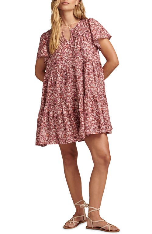 Lucky Brand Floral Tiered Cotton Minidress Mauve Multi at Nordstrom,