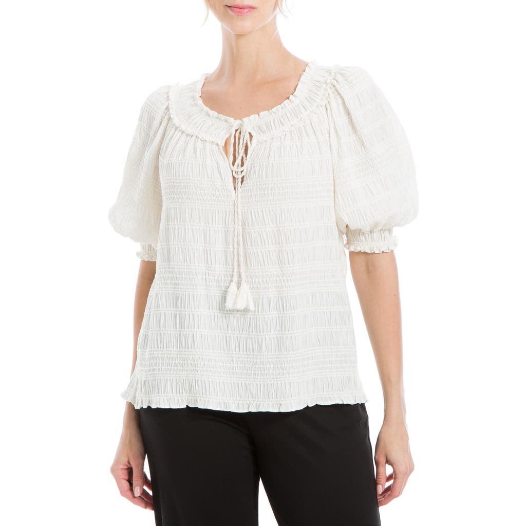 Max Studio Chennel Tassel Elbow-length Sleeve Top In Cream
