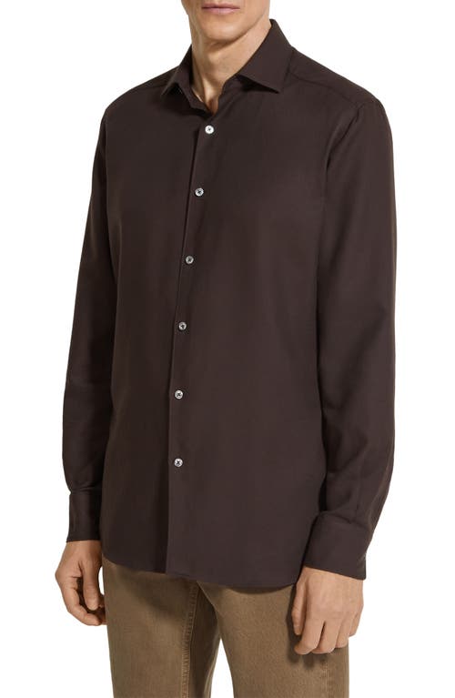 ZEGNA Cashco Cotton & Cashmere Button-Up Shirt in Castoro 