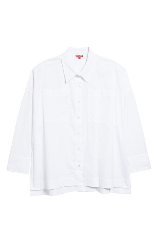 Staud Payton Oversize Stretch Cotton Shirt In White103dnu
