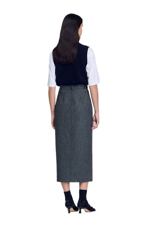 Shop Sandro Long Slit Skirt In Grey