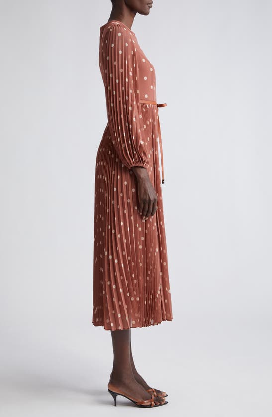 Shop Zimmermann Sunray Long Sleeve Pleated Midi Dress In Aragon/ Cream Dot