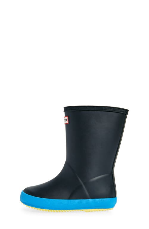 Hunter Kids' First Classic Rain Boot In Dark Blue/light Blue/yellow