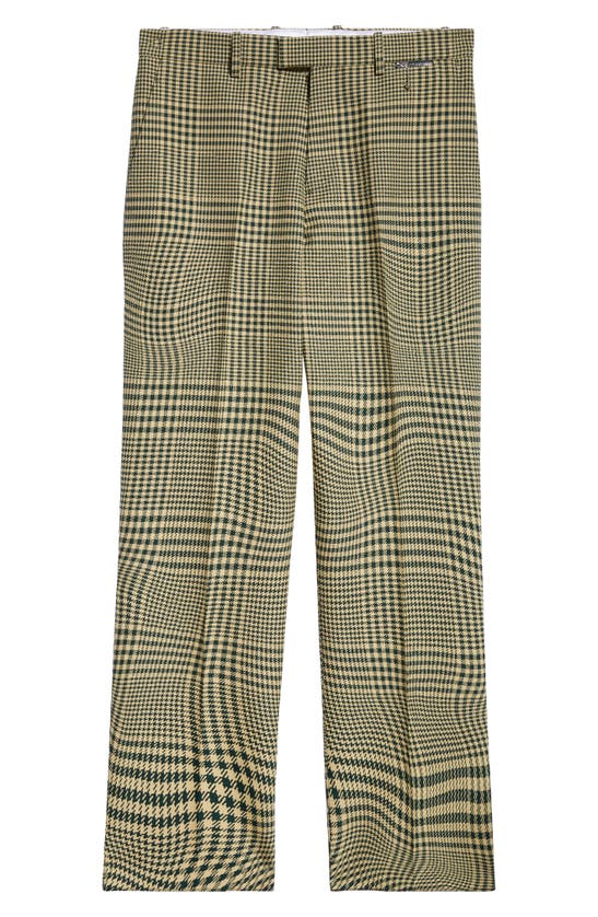 Shop Burberry Warped Check Wool Blend Pants In Ivy Ip Pattern