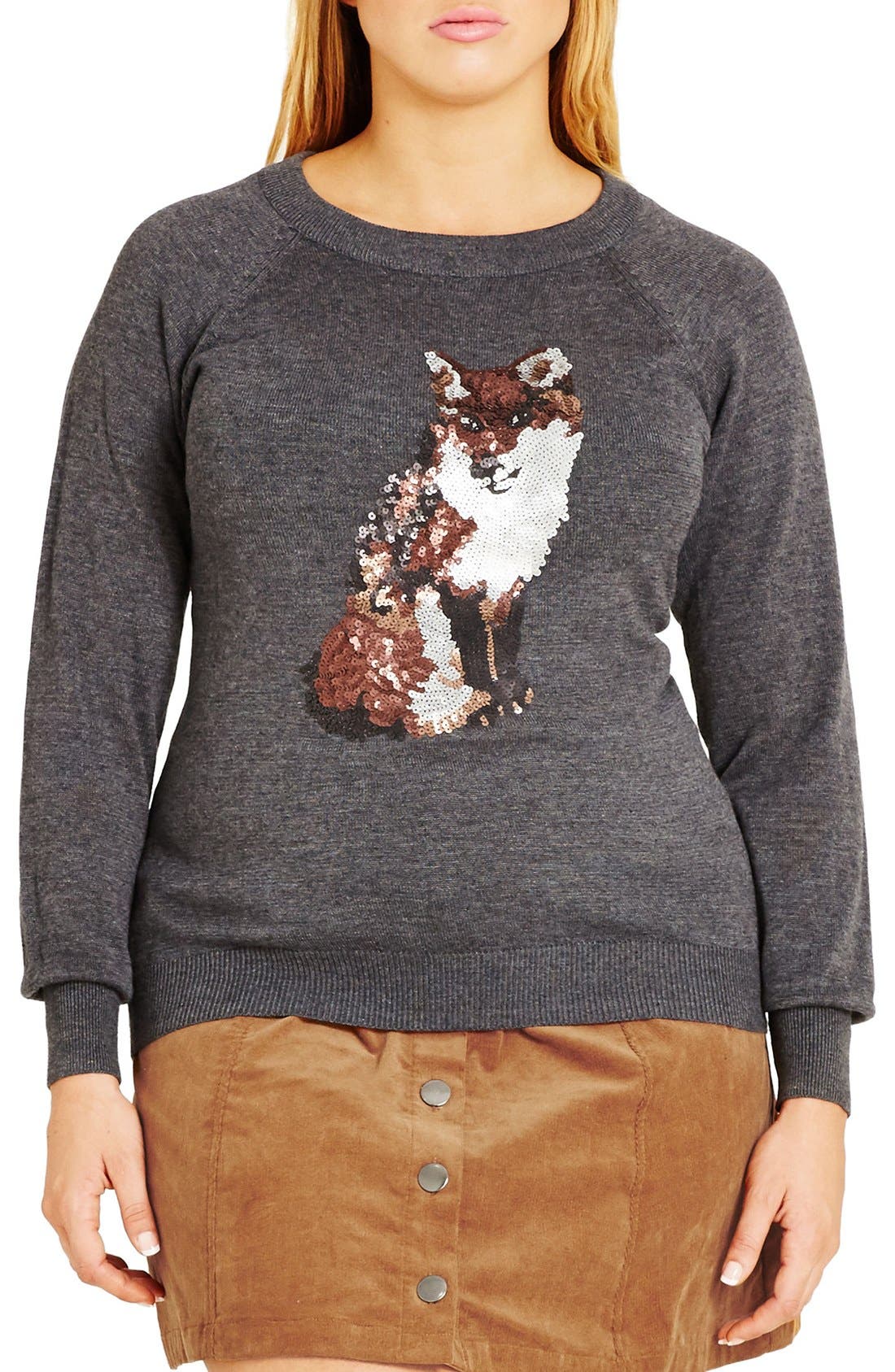 City Chic Sequin Fox Appliqué Sweater (Plus Size) Nordstrom