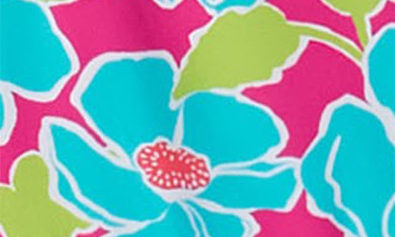 Shop Hatley Kids' Floating Poppies Short Sleeve One-piece Rashguard Swimsuit In Blue/ Pink Multi