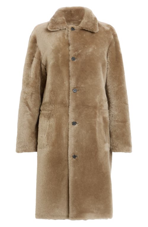 Shop Allsaints Serra Reversible Genuine Shearling Coat In Taupe Brown