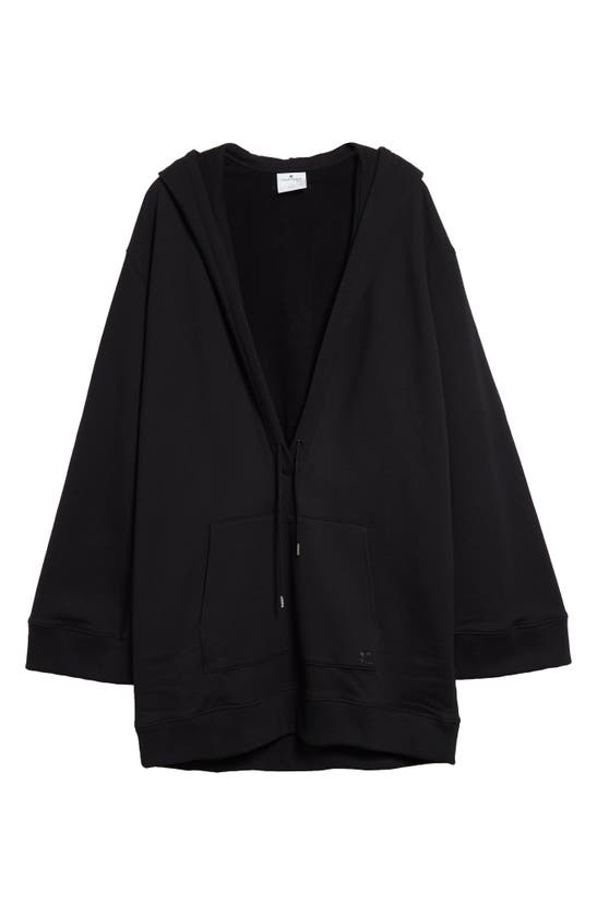 Shop Courrèges Hyperbole Hooded Plunge Neck Cotton Fleece Sweatshirt Dress In Black