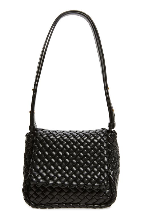 Bottega Veneta Mini Cobble Padded Intrecciato Leather Shoulder Bag in 8425 Black-Gold at Nordstrom