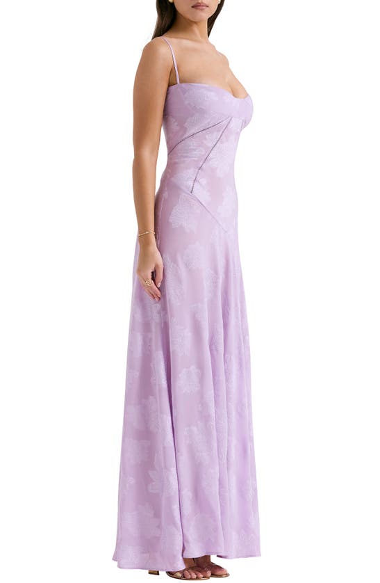 Shop House Of Cb Seren Blush Sheer Lace-up Back Gown In Orchid Bloom