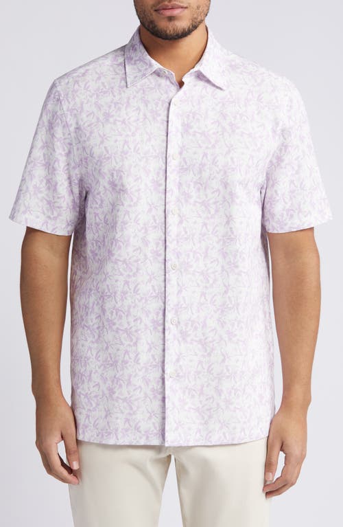 Tavaro Abstract Floral Short Sleeve Button-Up Shirt in Lilac