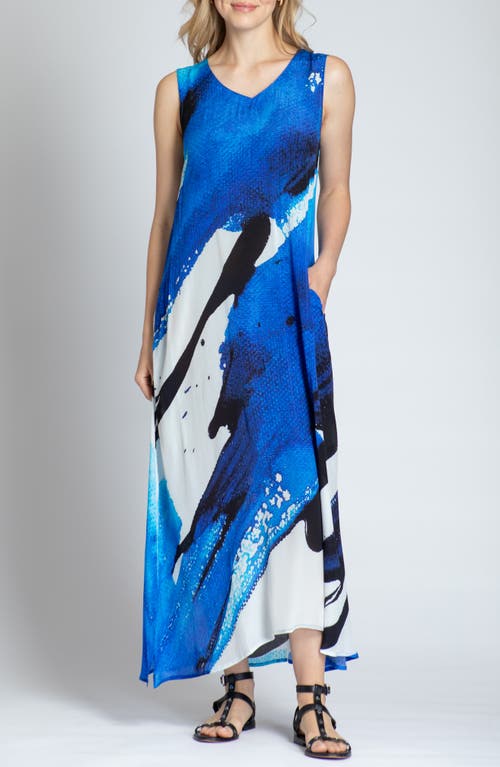 Print V-Neck Sleeveless Chiffon Midi Dress in Blue Multi