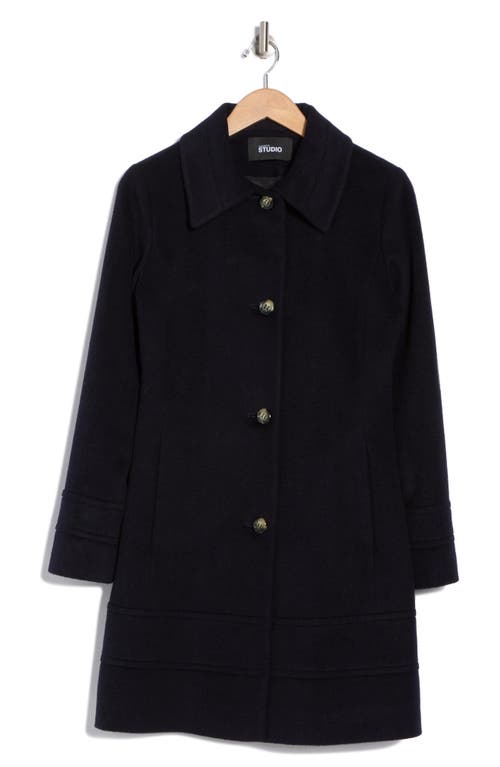 Fleurette Wool Blend Fit & Flare Coat In Navy