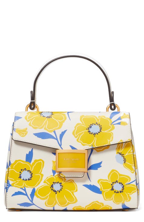katy sunshine floral textured leather top handle bag