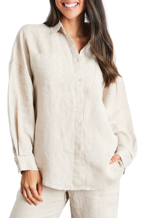 Long Sleeve Linen Button-Up Shirt in Oat