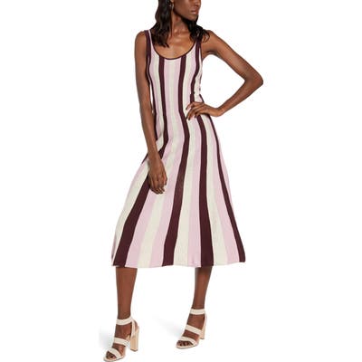 Plus Size Leith Stripe Fit & Flare Sweater Dress, Brown