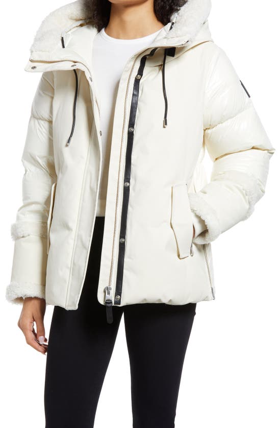 Mackage Cyrah Water Repellent 800 Fill Power Down Puffer Jacket With Genuine Shearling Trim In Cream