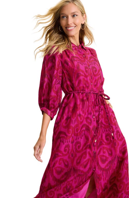 Shop Tommy Bahama Seaside Ikat Long Sleeve Midi Shirtdress In Pink Papaya