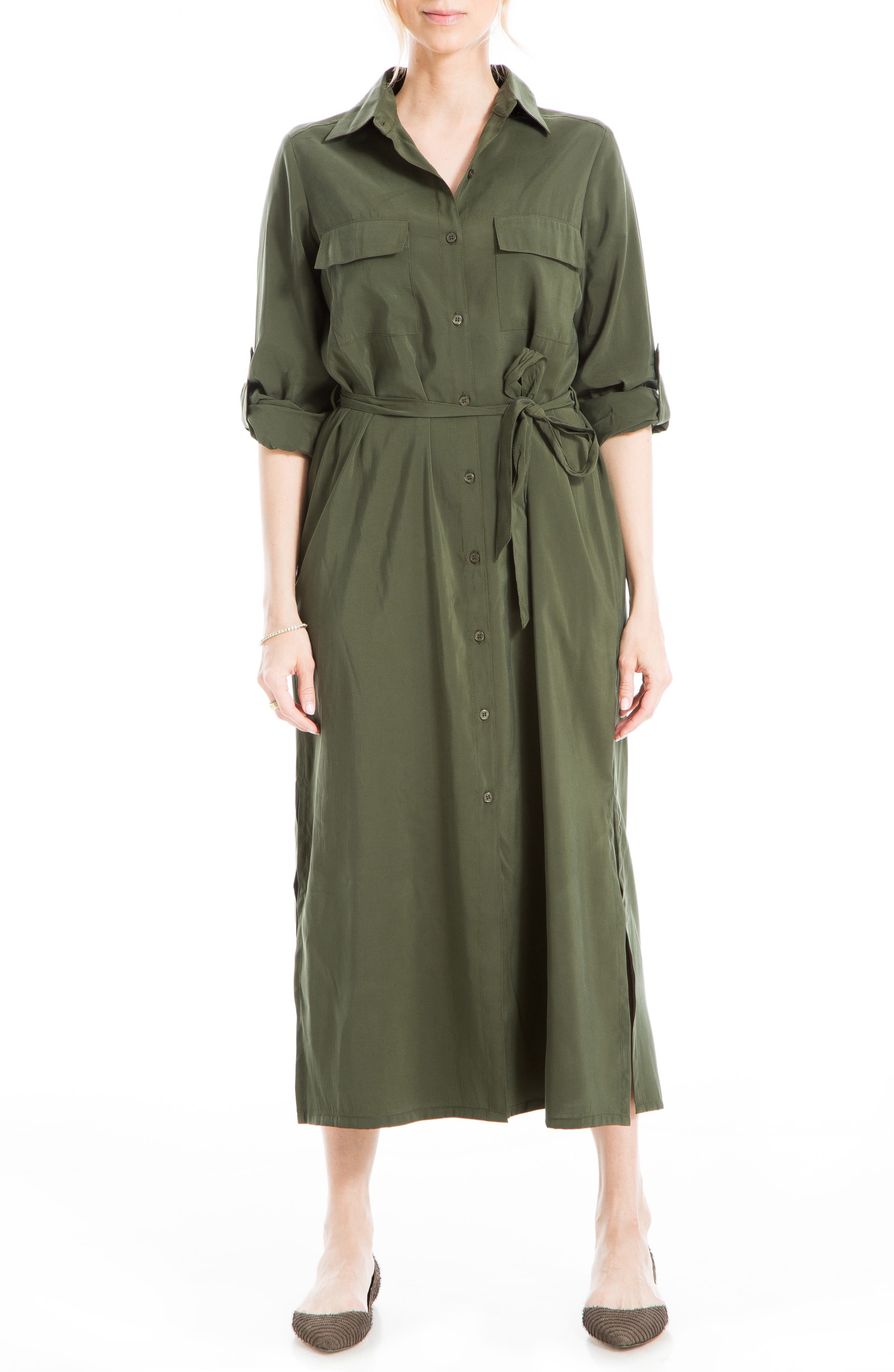 MAX STUDIO Roll Sleeve Utility Maxi Shirtdress Nordstromrack