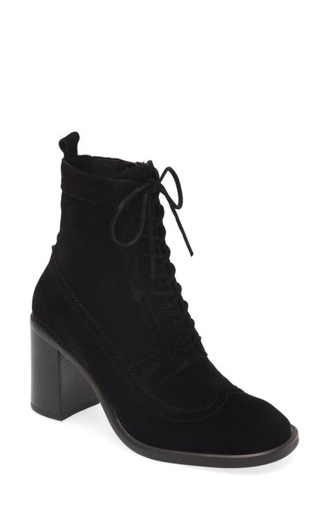 HUPOM Boots For Women Wingtips Low Heel Leather Zip-Up Women'S