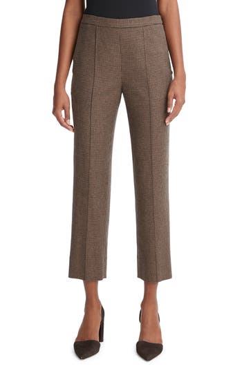Vince Houndstooth Pull-on Crop Pants In Black/camel