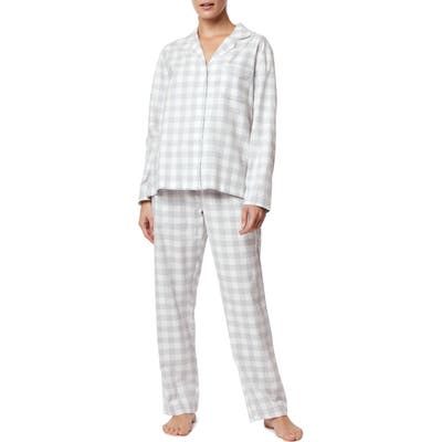 The White Company Metallic Gingham Brushed Cotton Pajamas, Grey