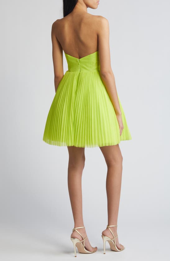 Shop Hutch Pleated Strapless Tulle Minidress In Bright Green